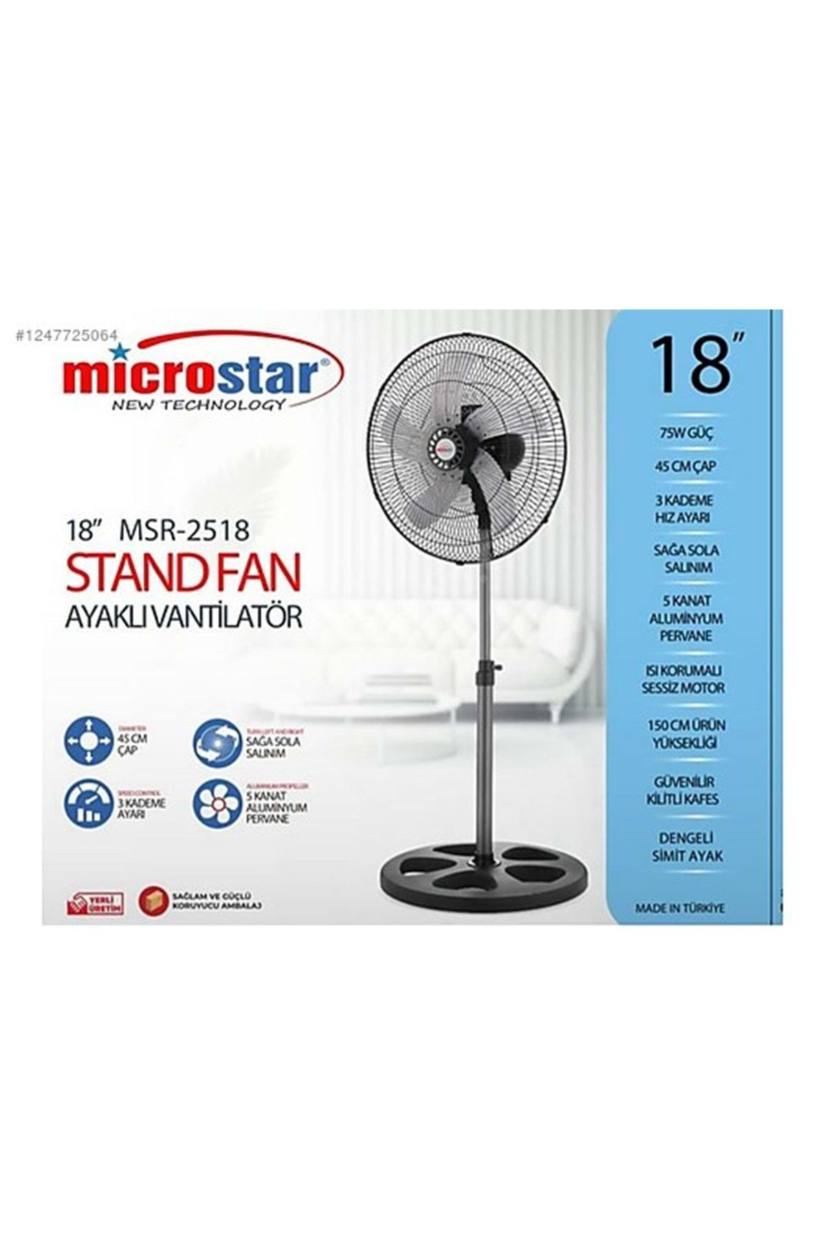 Microstar MSR-2518 Stand Fan 18 İnç Vantilatör