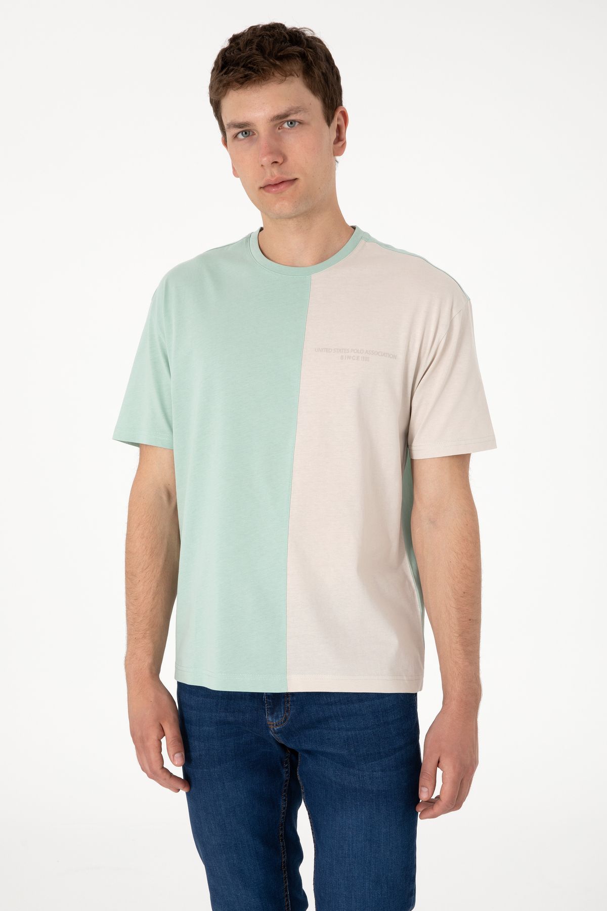 U.S. Polo Assn. Erkek Comfort Fit Bisiklet Yaka Su Yeşili Tişört 50306903-VR048