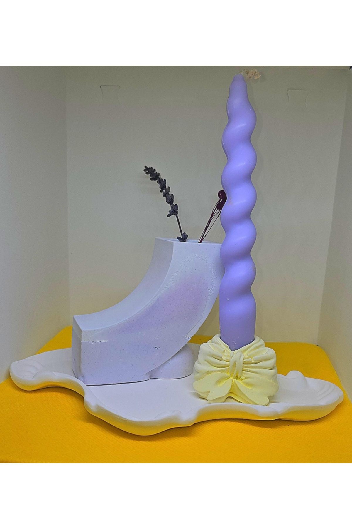 yağmur candle Mor Spiral Mumlu Fiyonk Şamdan Seti & Şamdan Çok Amaçlı Tasarım + Dekoratif Sunum Tabağı
