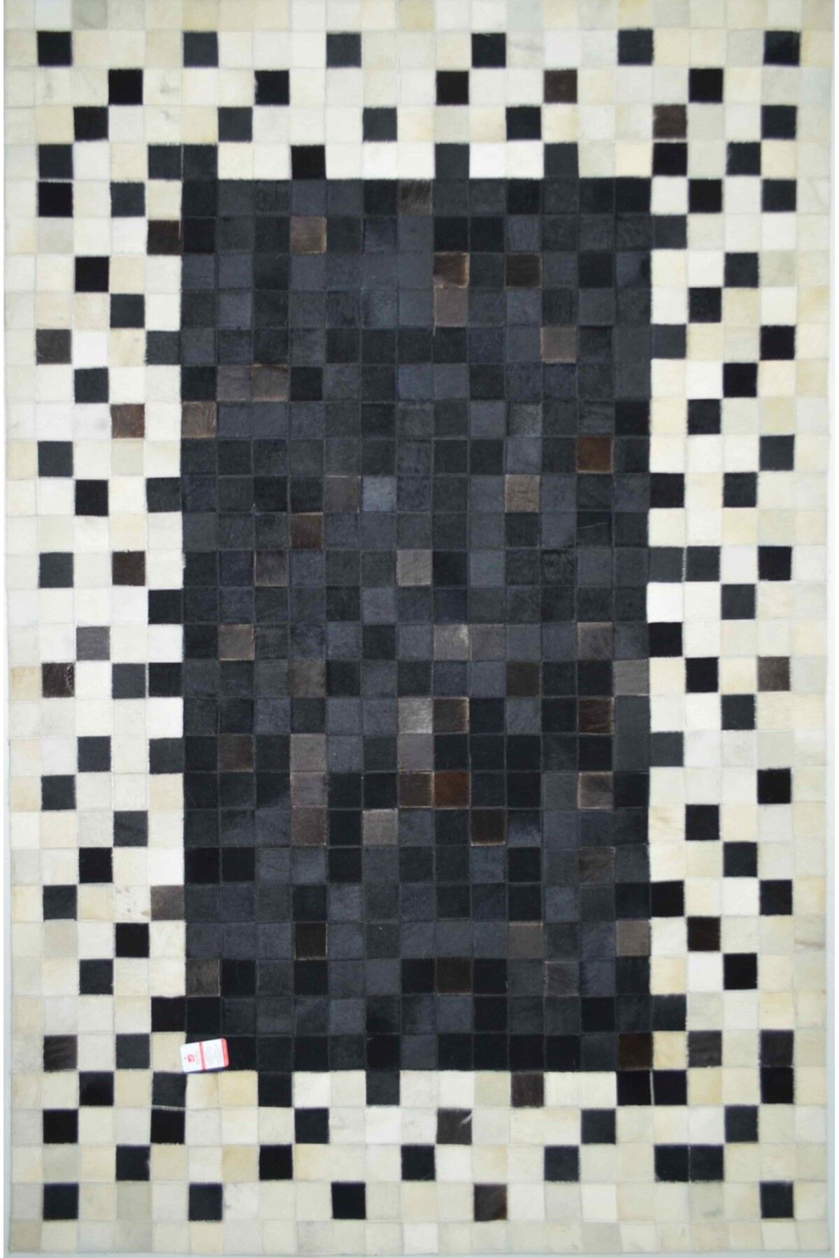 Handmade Siyah ve Beyaz Ombre Geçişli Deri Patchwork Halı 120x180 cm (2,16 m²)