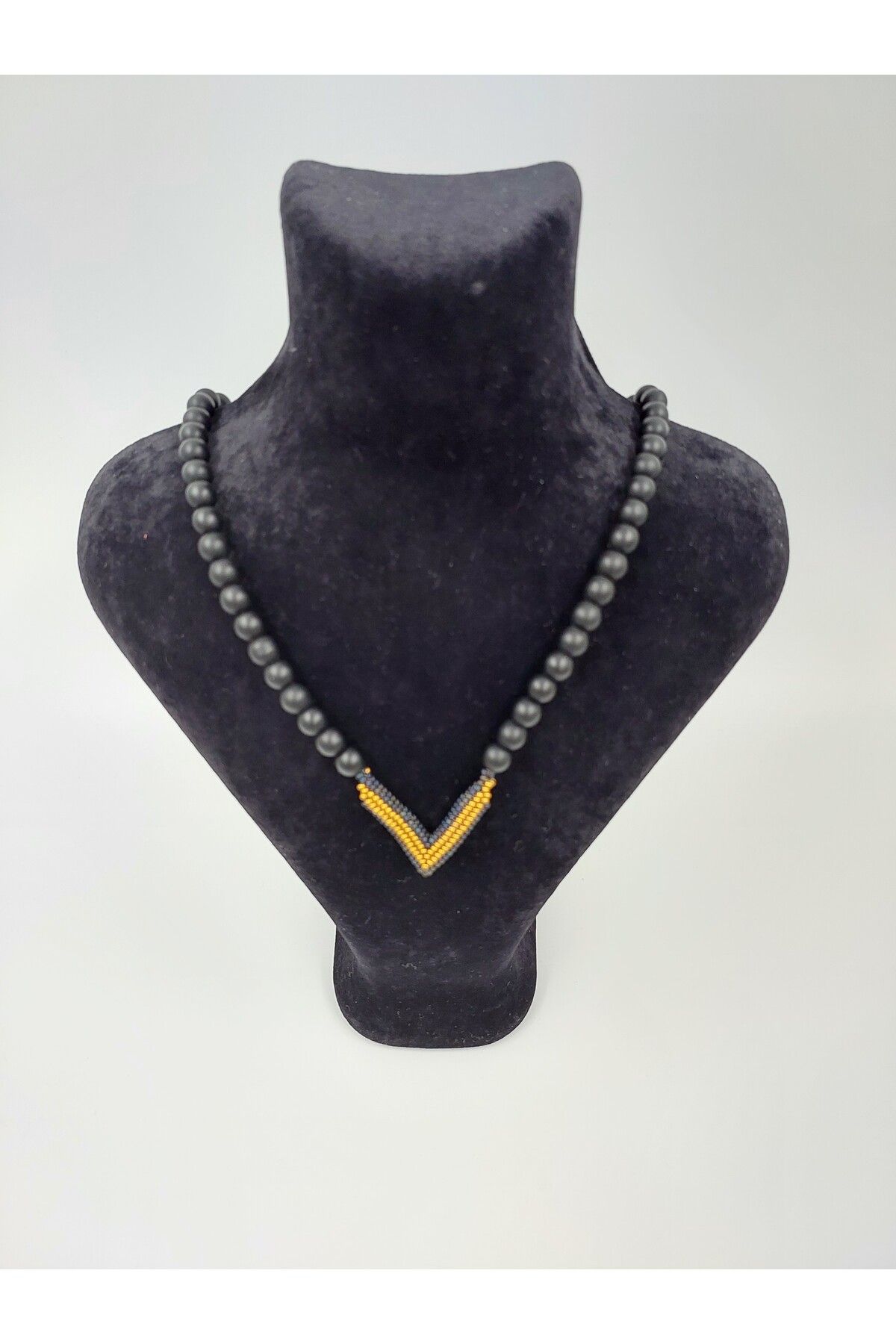 R G Handmade Design Oniks Doğaltaşlı & Peyote Kum Boncuk Detaylı El Yapımı Kolye