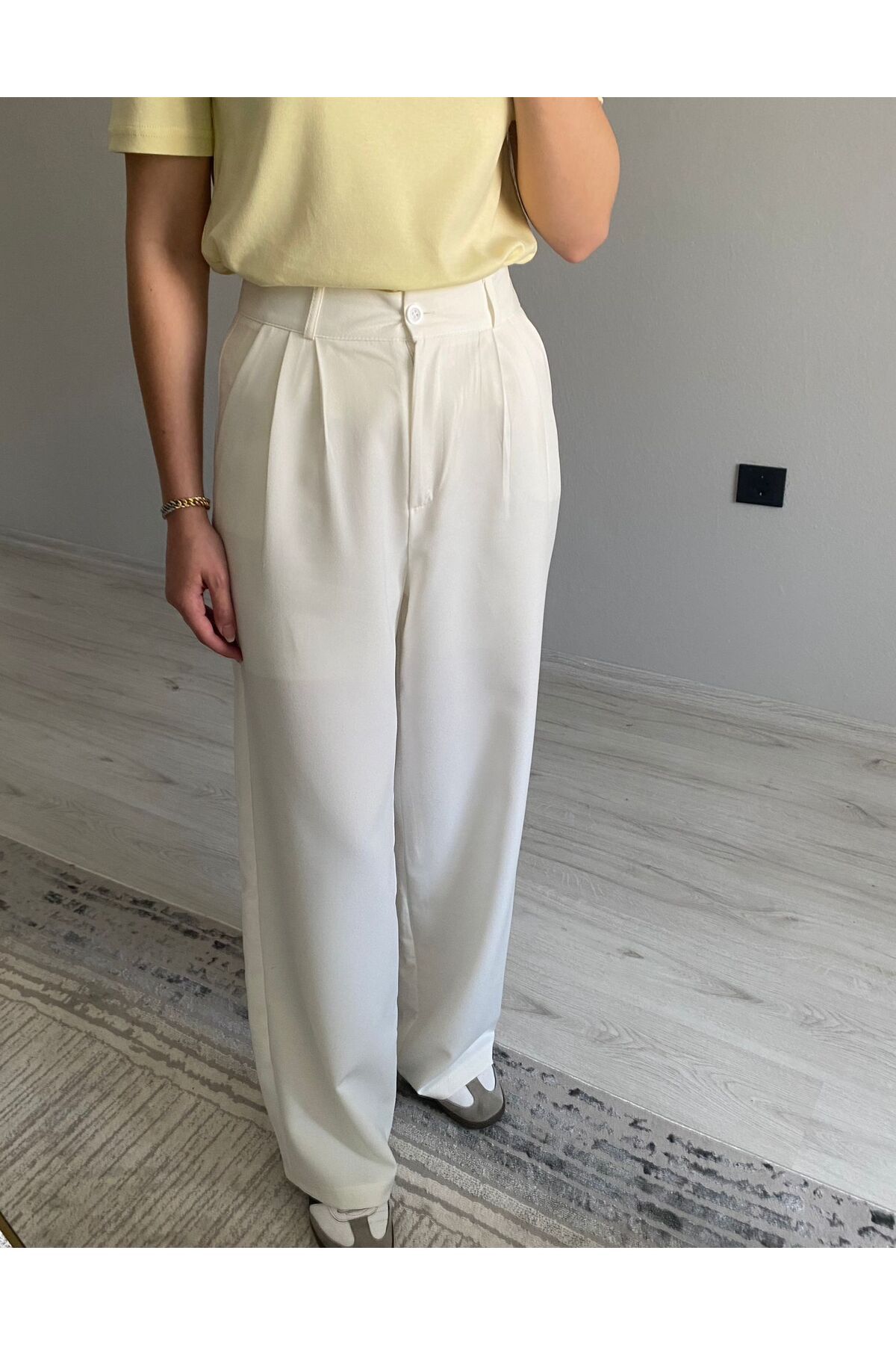 Niceboutique Yüksek Bel Pens Detaylı Palazzo Kumaş Pantolon