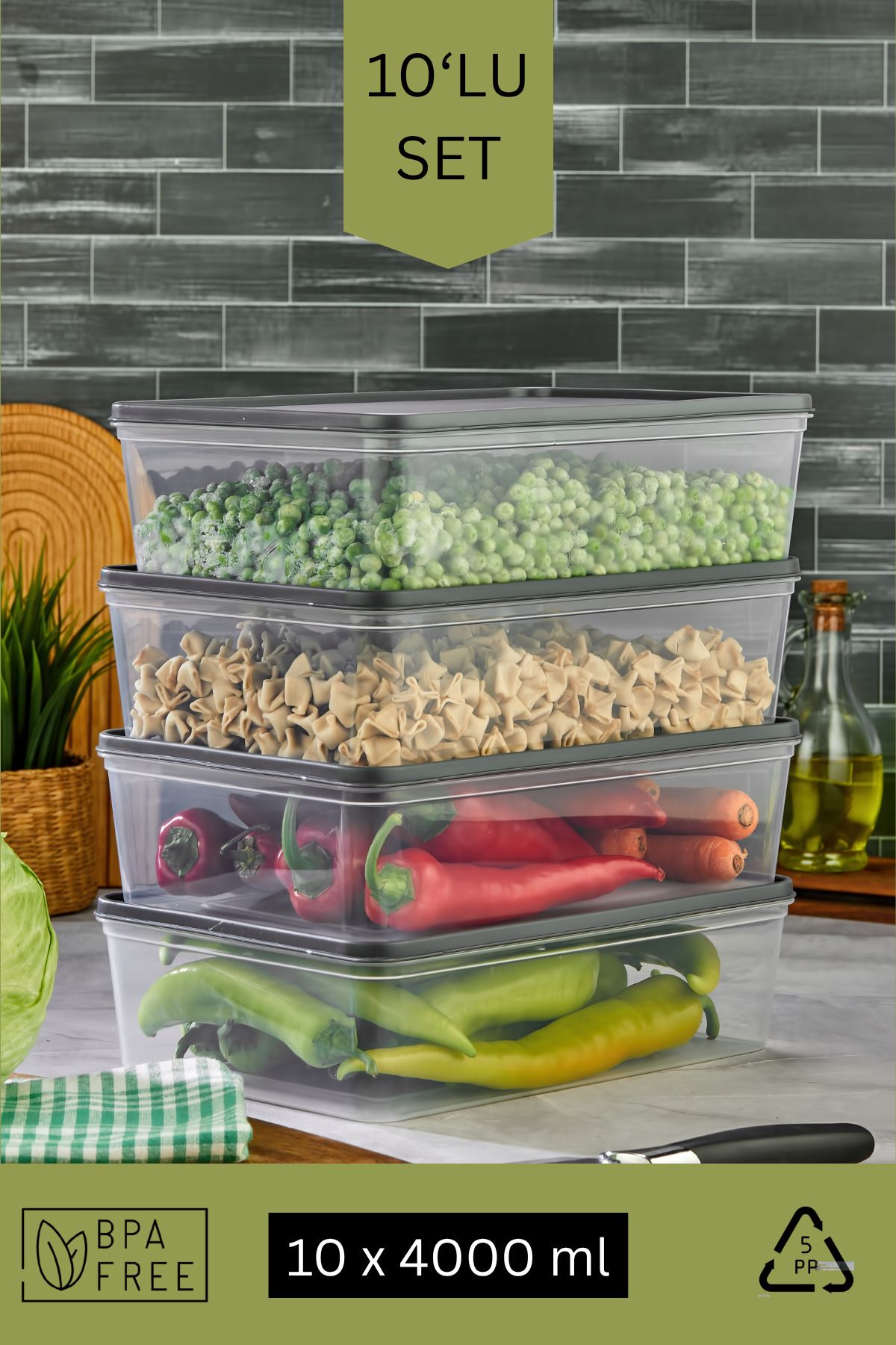 Espas Home Mikrodalga Ve Derin Dondurucuya Uygun Freshkeep Saklama Kabı 10'Lu Set - Gri
