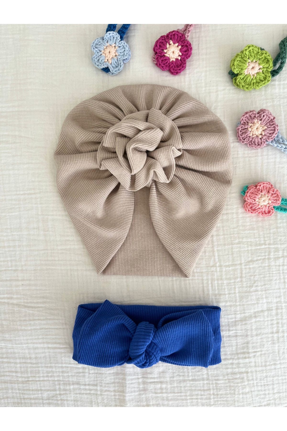 BurculuDükkan Kız Bebek Bone Bandana 2’li Set Hediyelik Set