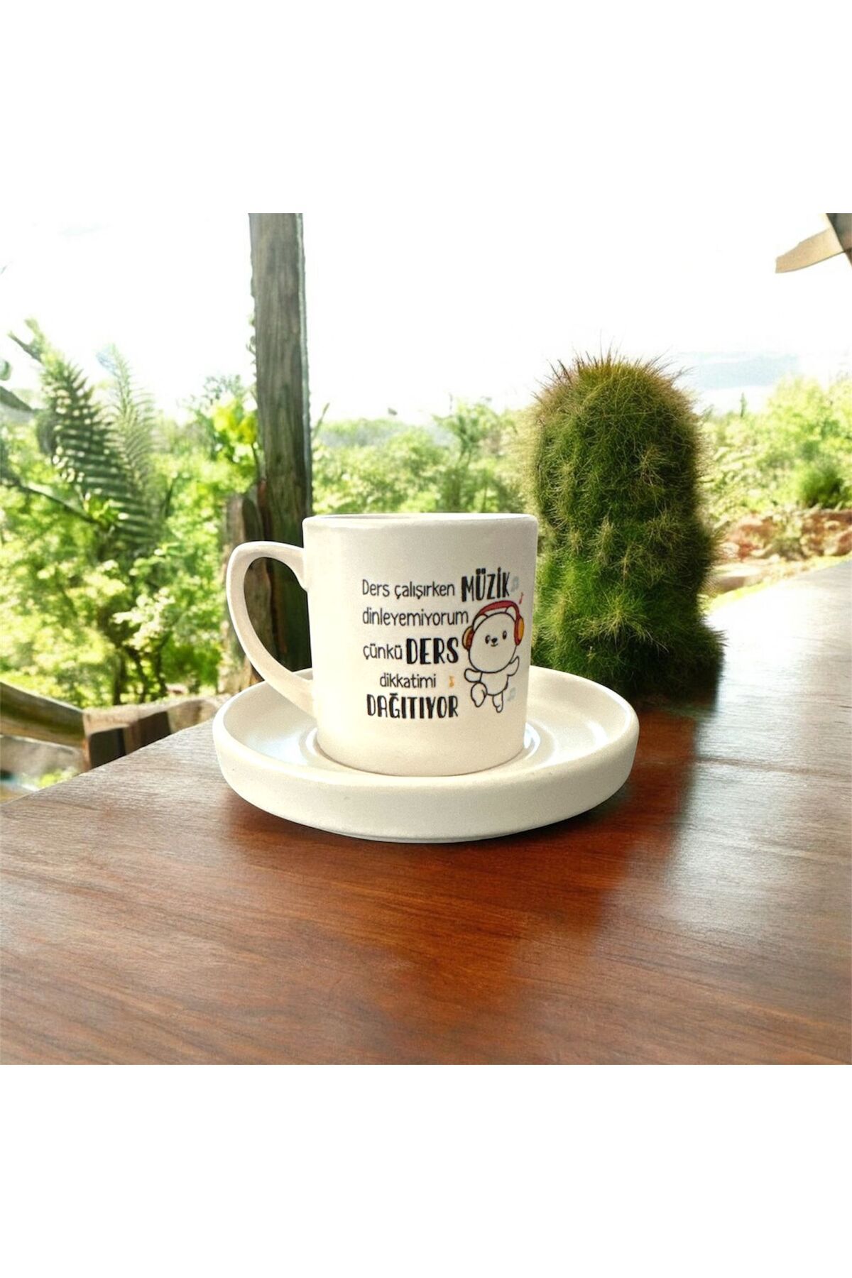 iva art design DERS ÇALIŞIRKEN MÜZİK DİNLEYEMİYORUM YAZILI SERAMİK TÜRK KAHVESİ FİNCANI
