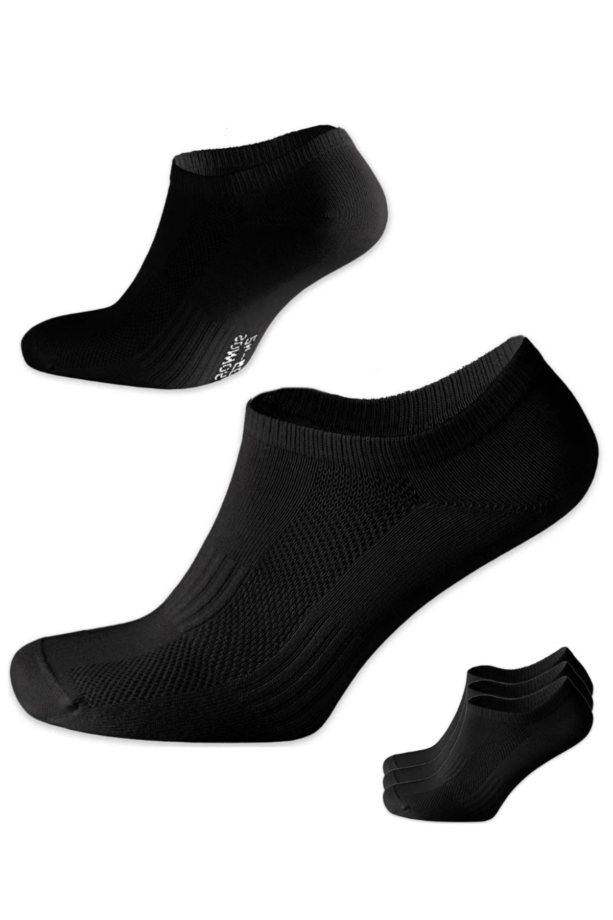 ENFAEL 3 çift kadın siyah pamuklu sneaker görünmez çorap(5 topuk özelliği)