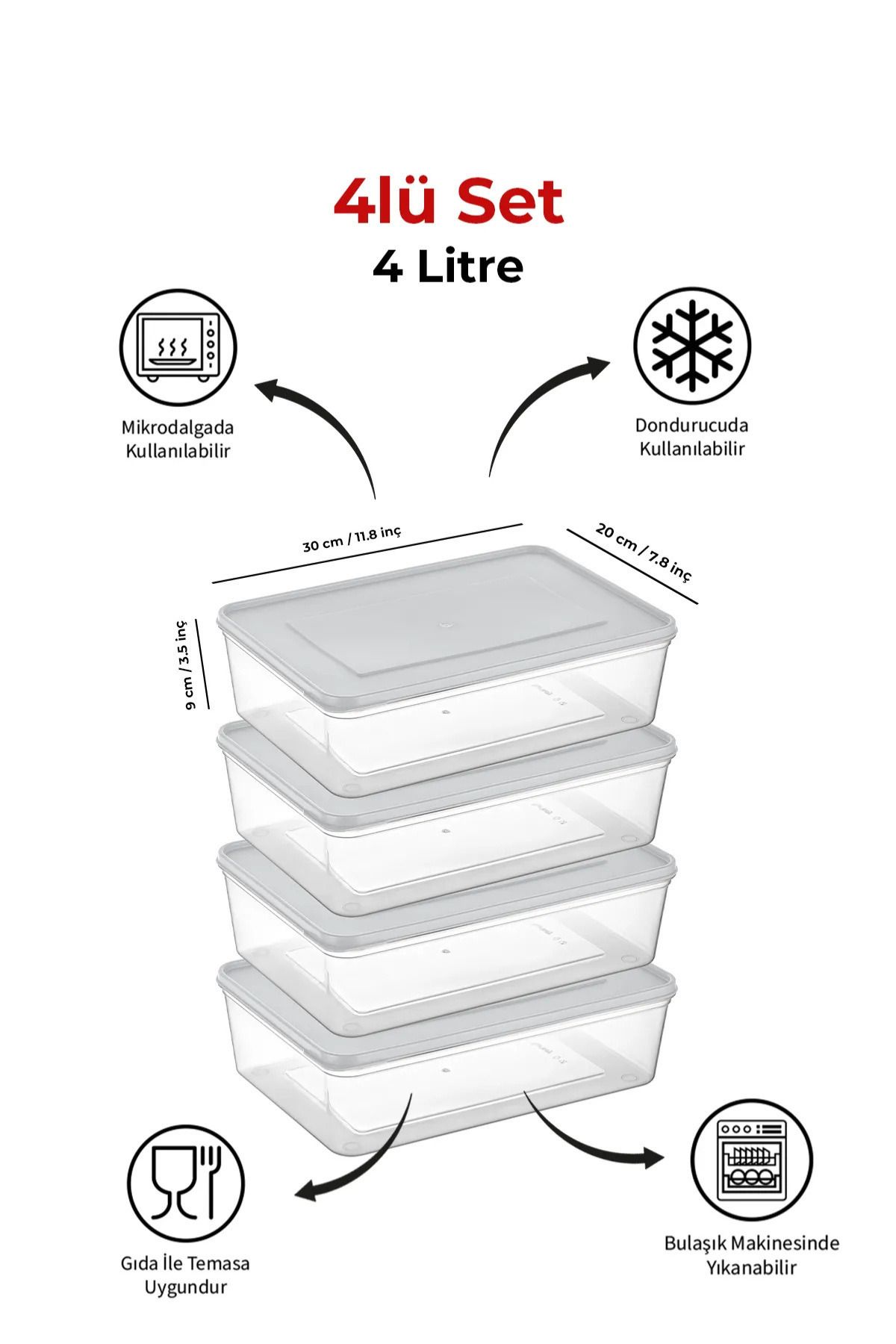 Espas Home-Freshkeep Storage Container Set of 4 Suitable for Microwave and Deep Freezer - White / 4*4000 ml 2