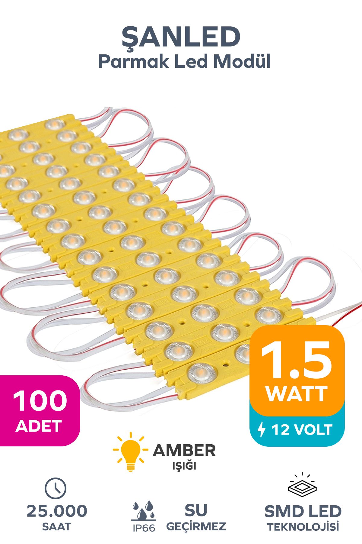 ŞANLED 3 Ledli Parmak Led Modül 1.5w 2835 Smd Mercekli Beyaz,gün Işığı,mavi,kırmızı,yeşil 12v-100 Adettir
