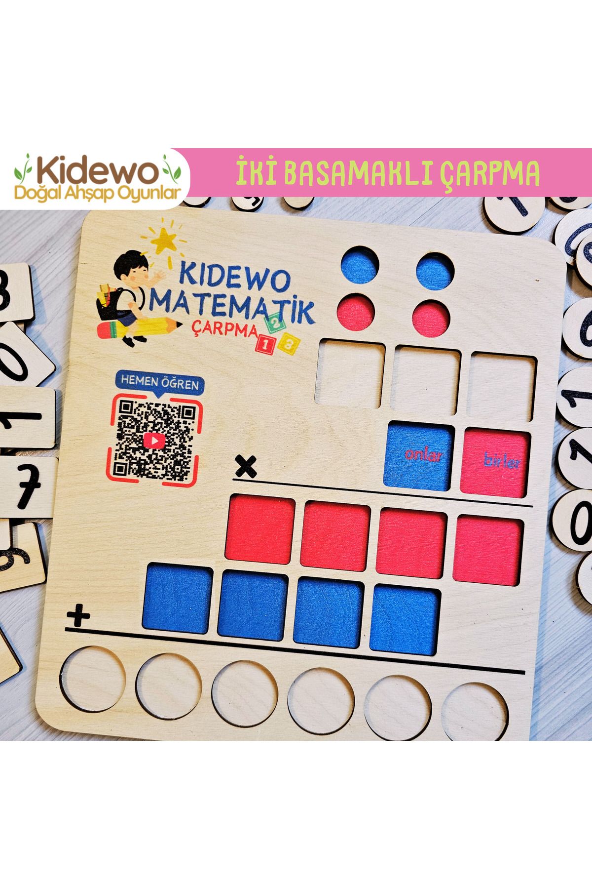 KİDEWO Çarpma İşlemi Matematik Tahtası | Montessori Eğitici Oyuncak | Huş Ahşap İlkokul Yaz Tatili