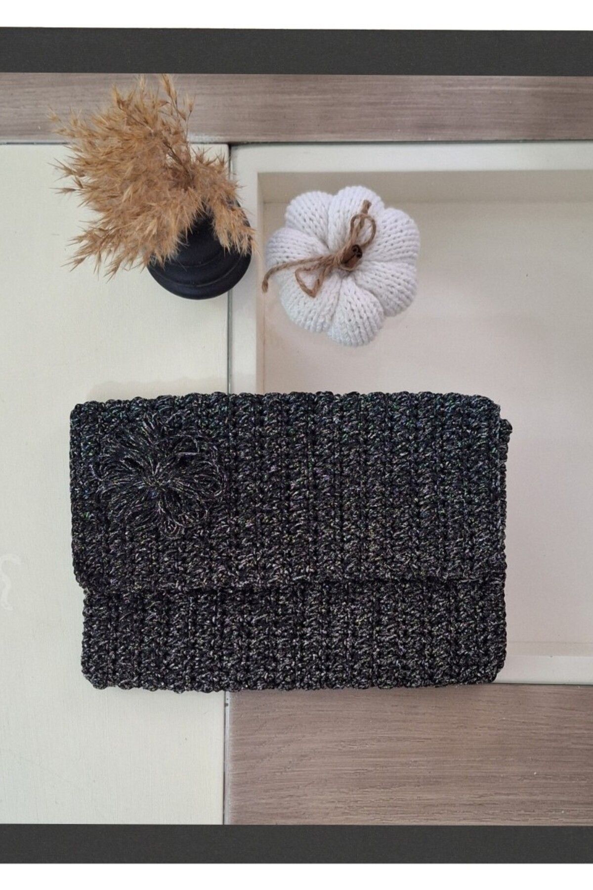 Butik KADIN SİYAH SİMLİ İP HAND MADE, EL ÖRGÜSÜ GİZLİ BURSLU YAZLIK CLUTCH ÇANTA,EL ÇANTASI, PORTFÖY