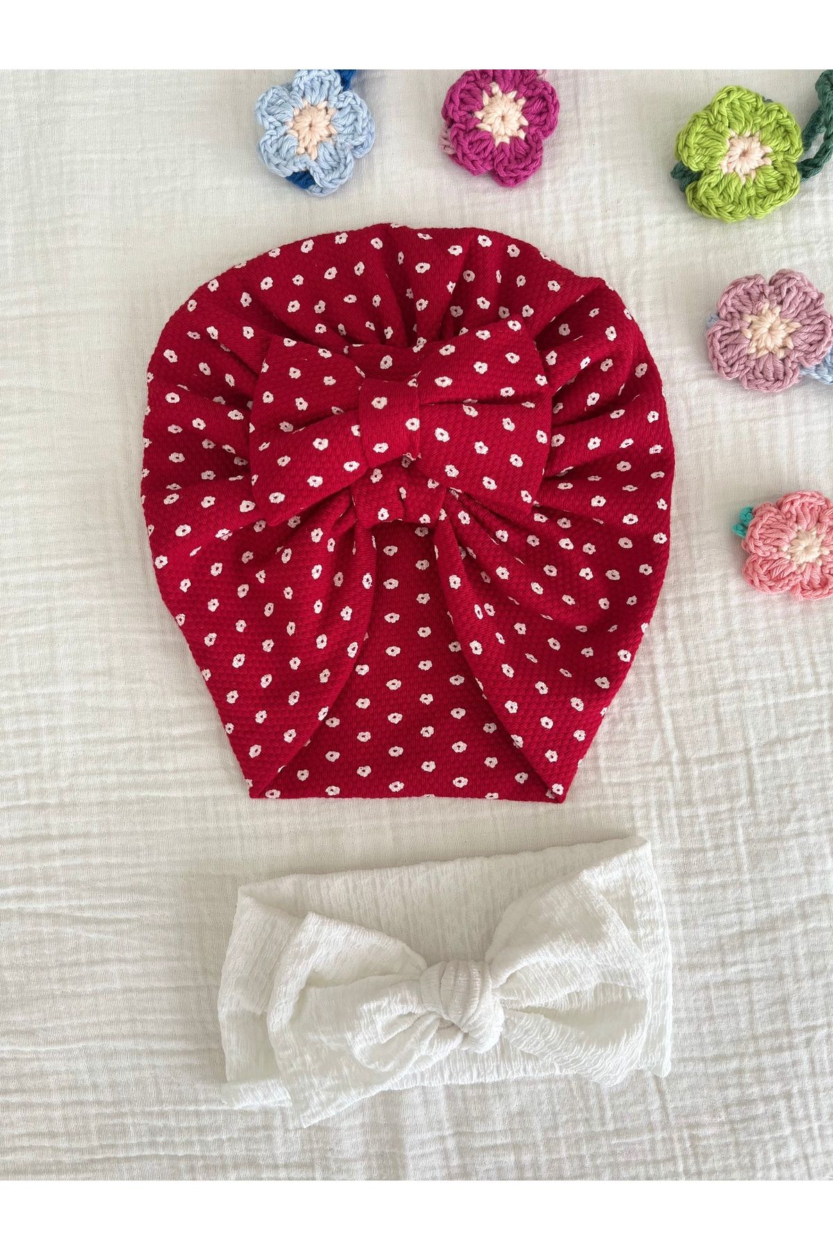 BurculuDükkan Kız Bebek Bone Bandana 2’li Set Hediyelik Set