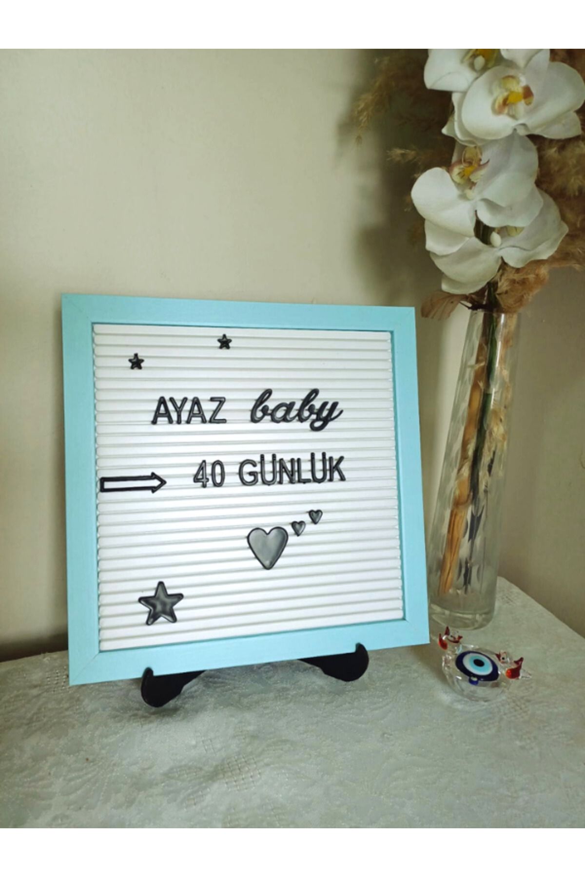 fikirstore Mavi Çerçeveli Siyah Harfli Mesaj Panosu (25X25 CM)