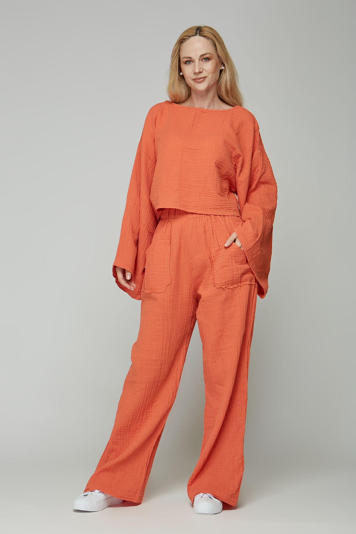 estewoman müslin%100 pamuk 2li takım pantolon bluz