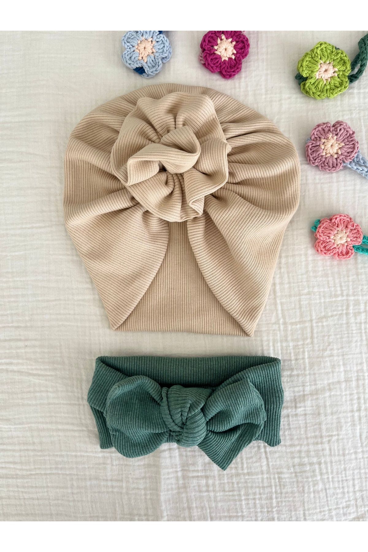 BurculuDükkan Kız Bebek Bone Bandana 2’li Set Hediyelik Set