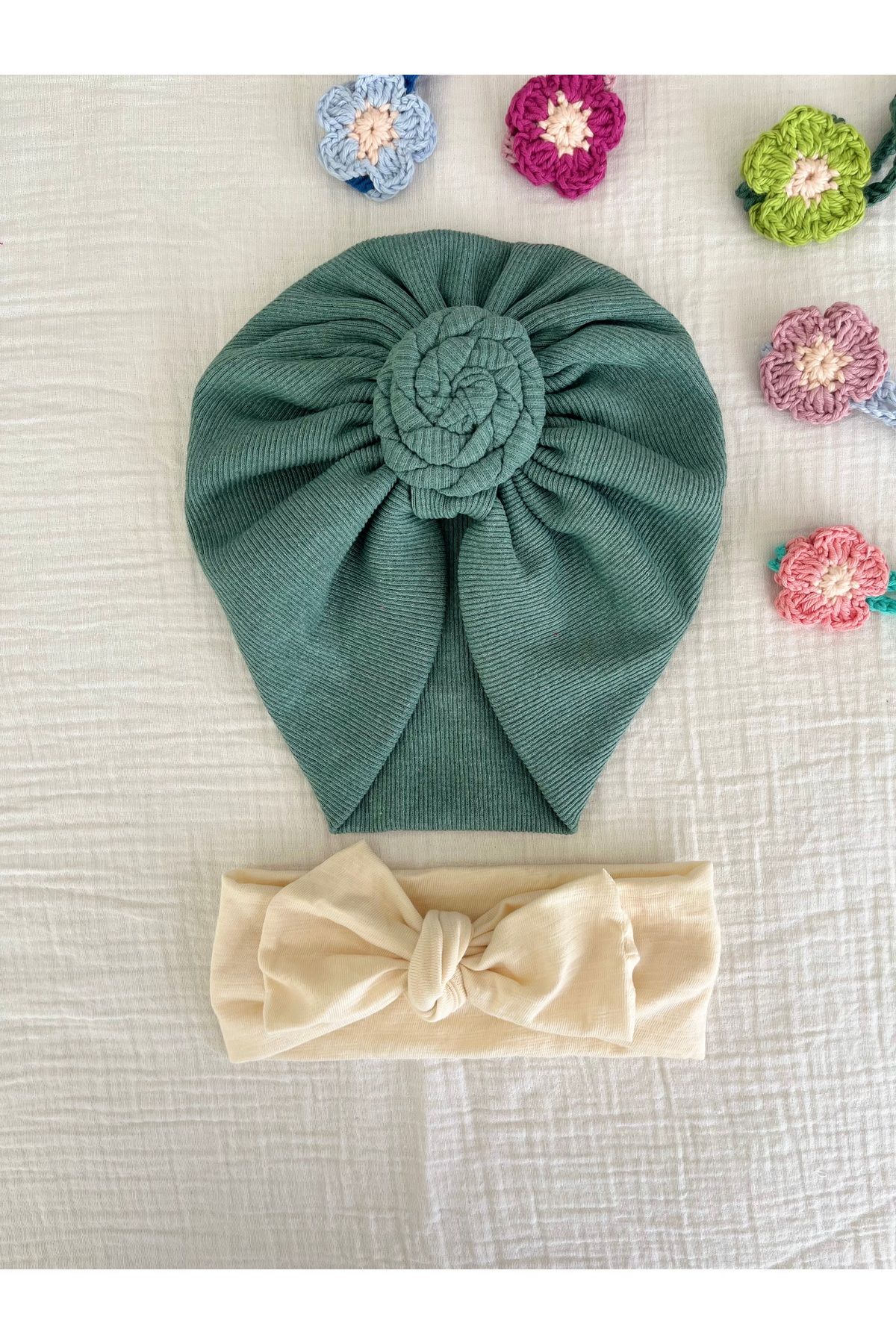 BurculuDükkan Kız Bebek Bone Bandana 2’li Set Hediyelik Set