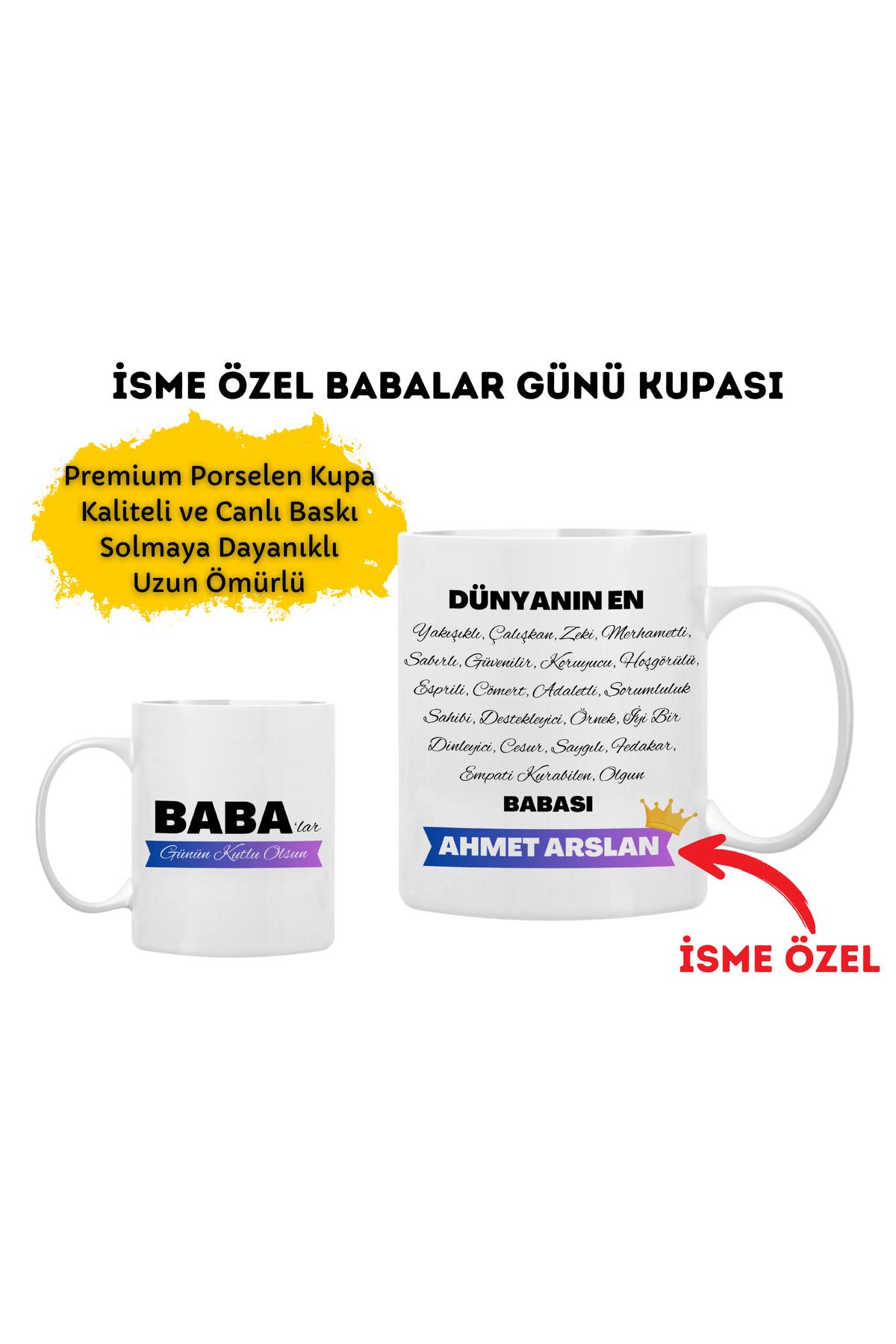 DEKOR HANEM Babalar Günü Temalı İsme Özel Kupa Bardak / Dünyanın En.. Babası