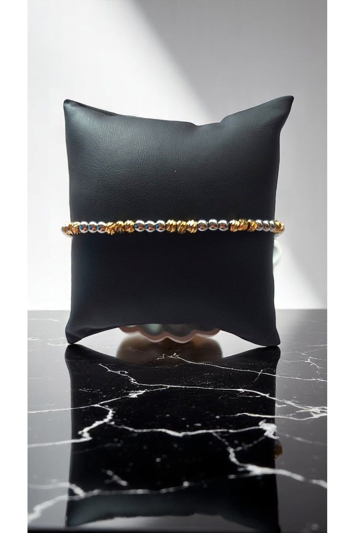 NOVA JEWELLERY Gümüş Ve Gold Zirkon Taşlı Paslanmaz Çelik Bileklik |STEEL BRACELET
