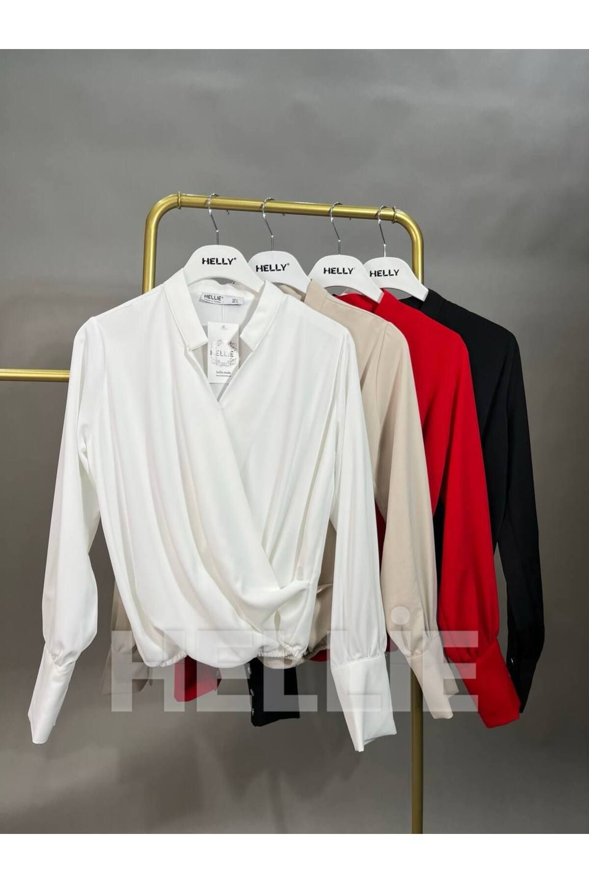 HELLİE Kadın Drape Ön Detaylı Uzun Kollu Gömlek Bluz
