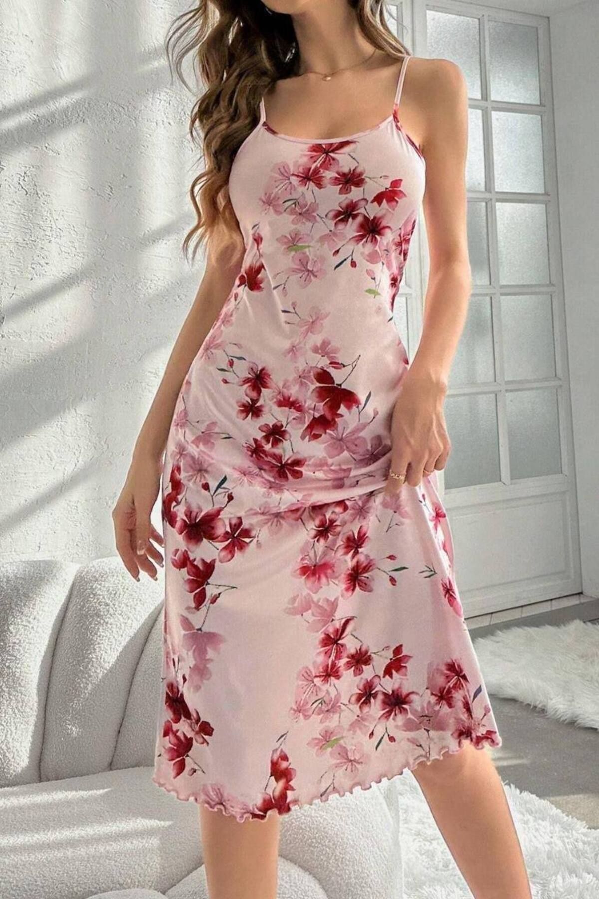 MGLUXURYWEAR KADIN ÇİÇEKLİ UZUN GECELİK