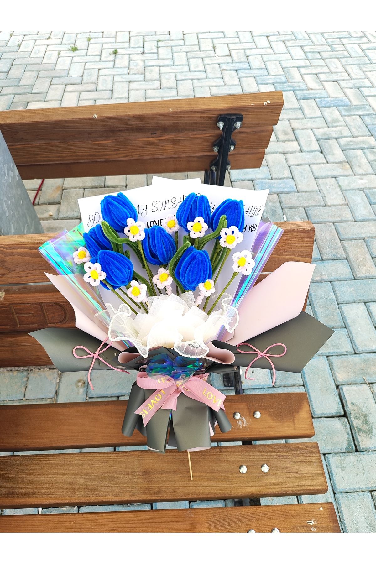 Handmade Mavi lale buketi