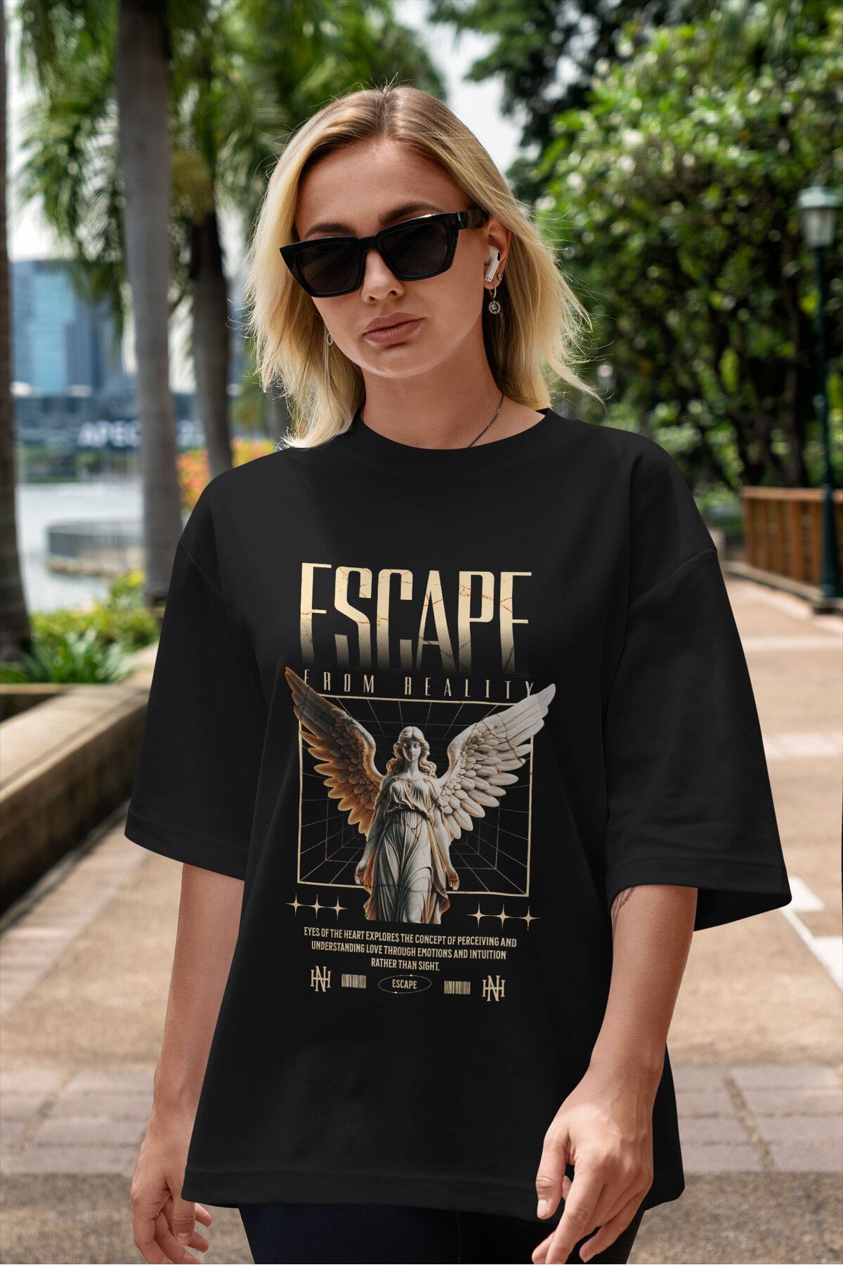 ELFAMİ Unisex Erkek/Kadın ESCAPE 2 Renkli Özel Baskılı Oversize Pamuklu Bisiklet Yaka T-Shirt Tişört