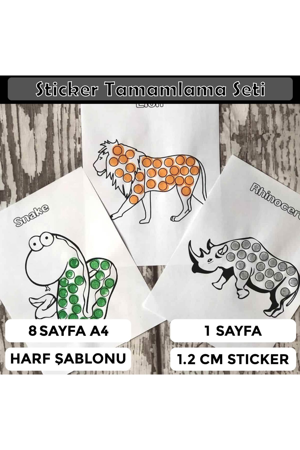 cakaybu Safari Sticker Tamamlama Seti – 8 Sayfa Hayvan Şablonu + 247 Adet Renkli Sticker!