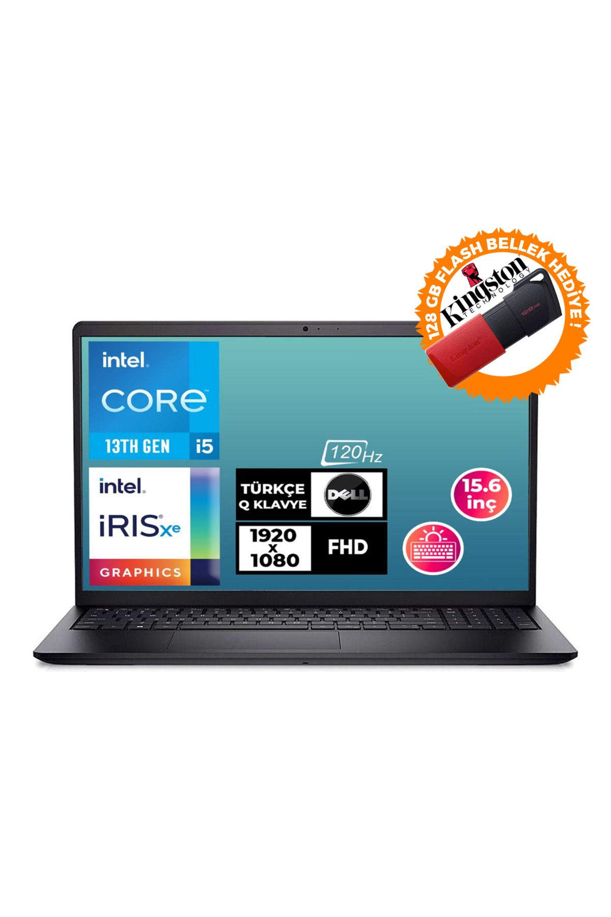 Dell Vostro 3530 i5-1334U 16GB 1TB SSD 15.6" Freedos Laptop + 128 GB Flash Bellek N3409PVNB3530U 018
