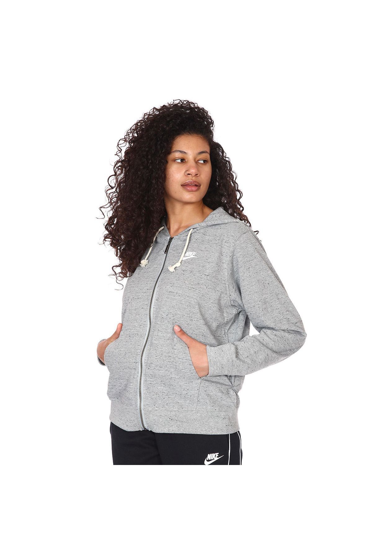 Nike Sportswear Gym Vintage Kadın Gri Kapüşonlu Ceket