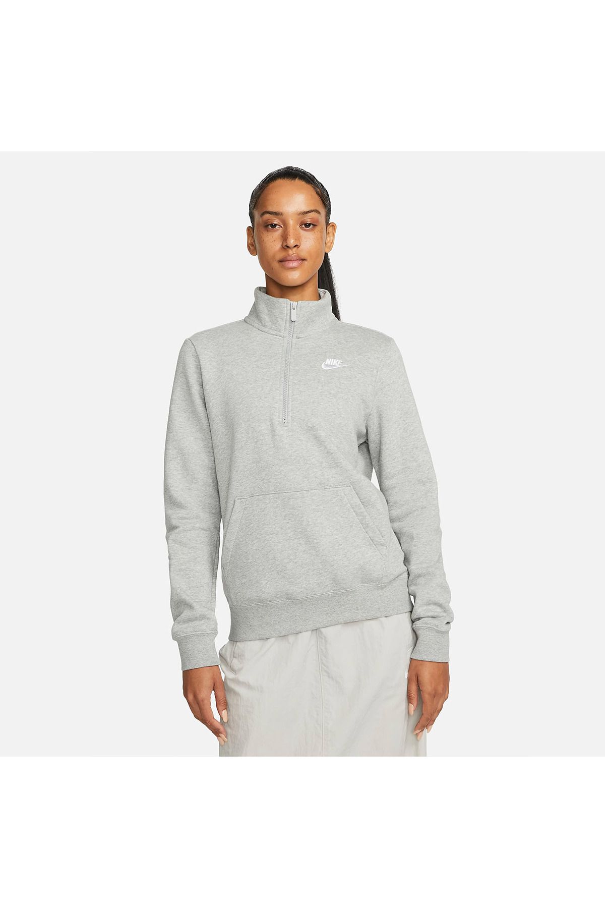 Nike Sportswear Club Fleece Half Zip Kadın Gri Dik Yaka Sweatshirt