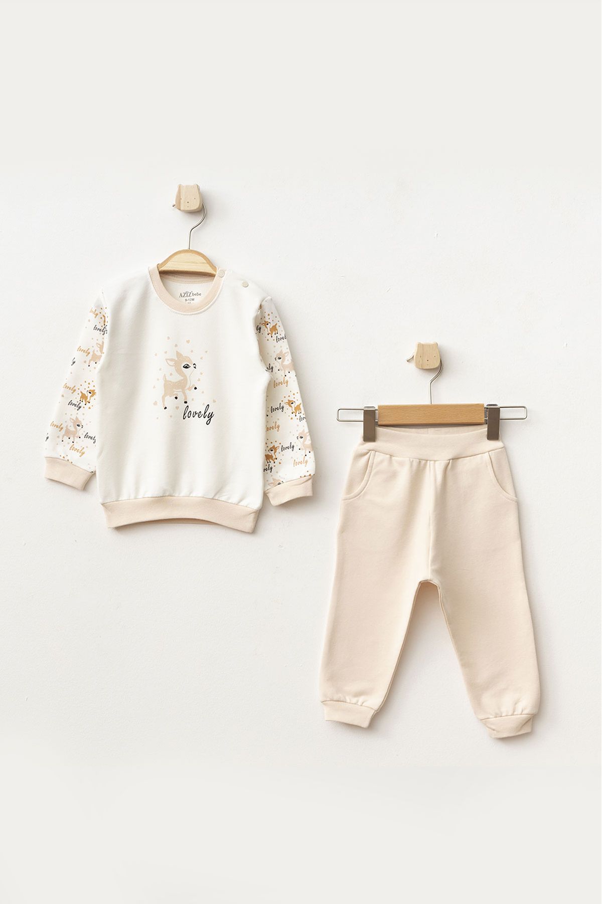 Aziz Bebe Kız Bebek Animal Desenli Sweatshirt Pantolon 2 'li Alt Üst Bebek Takımı 3 Ay - 36 Ay