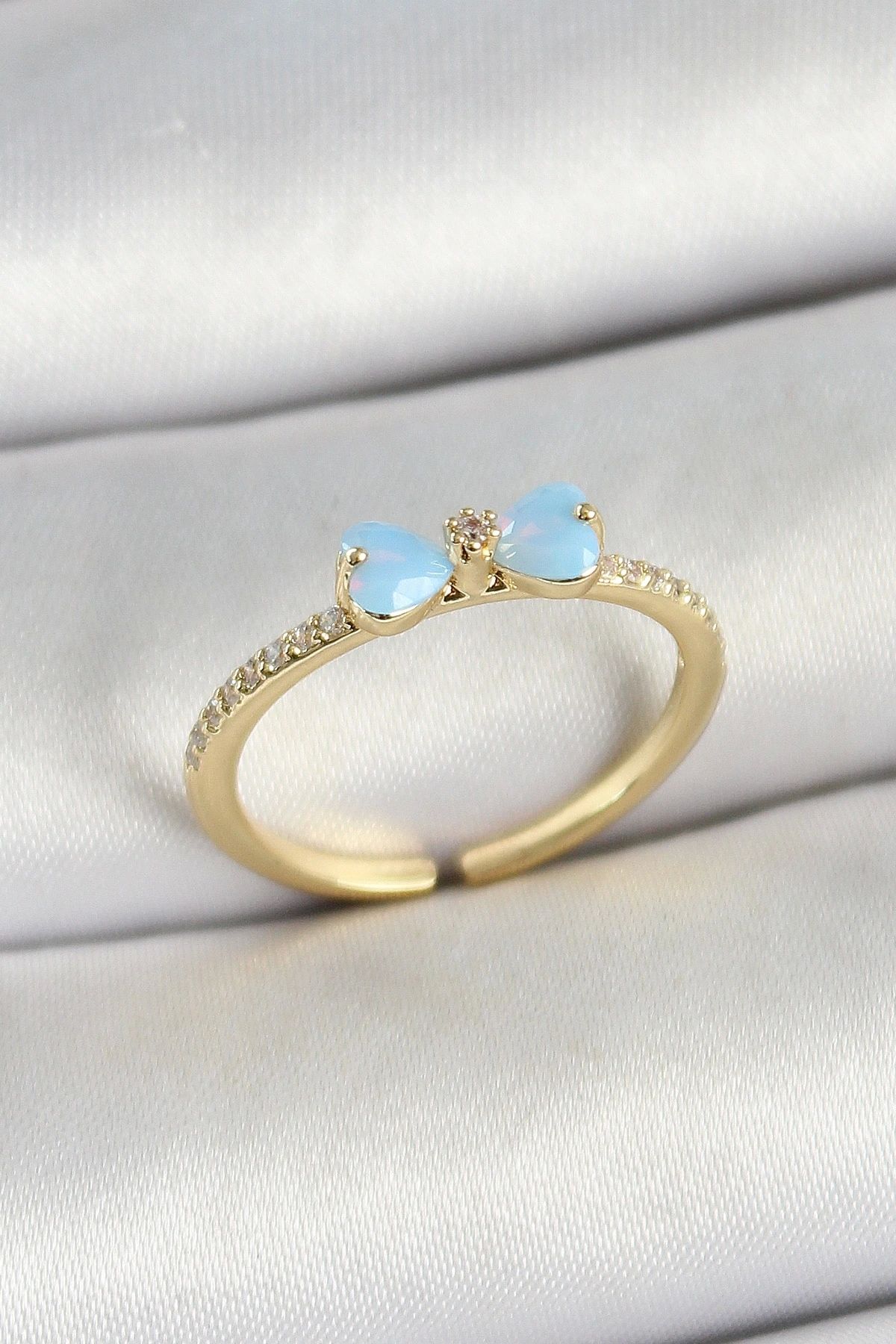 OurStyles Pirinç Fiyonk Figürlü Zirkon Taşlı Gold Renk Ayarlanabilir Kadın Yüzük - TJ-BYK3760