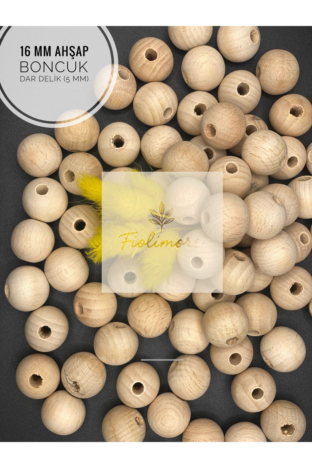 Fiolimore 16 mm Ham Ahşap Boncuk (50 Gram 35 Adet) Delik Çapı 5 mm Yuvarlak Tahta Dar Delik