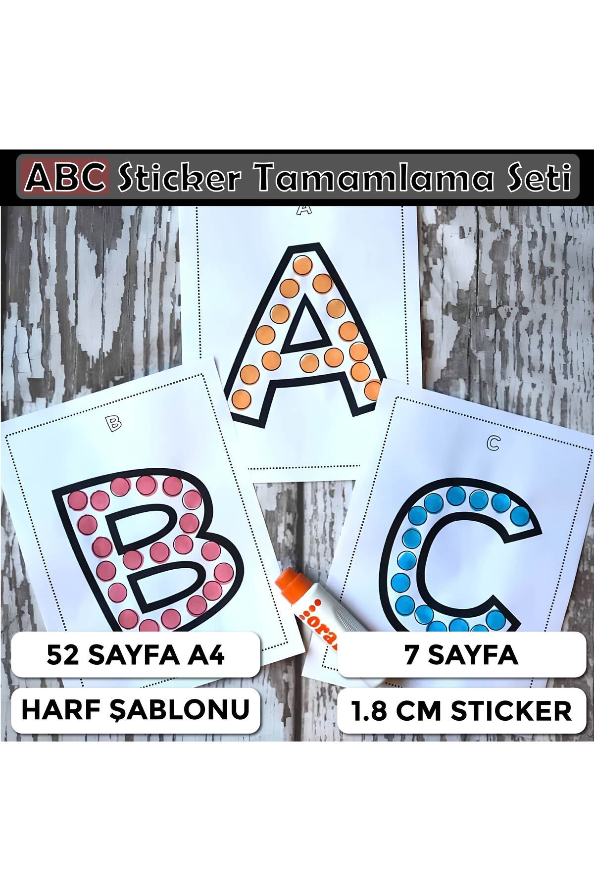 cakaybu ABC Sticker Tamamlama Seti – 52 Sayfa Harf Şablonu + 819 Adet Renkli Sticker!