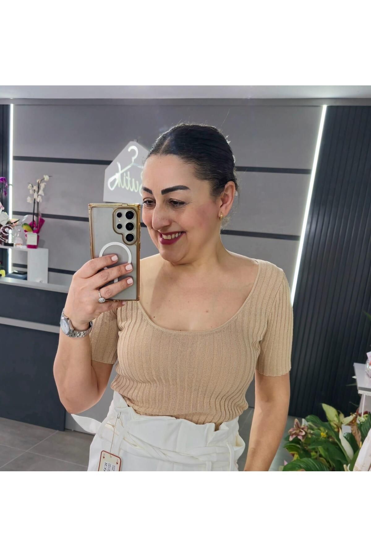 Dilvin FİTİLLİ TRANSPARAN BLUZ BEJ