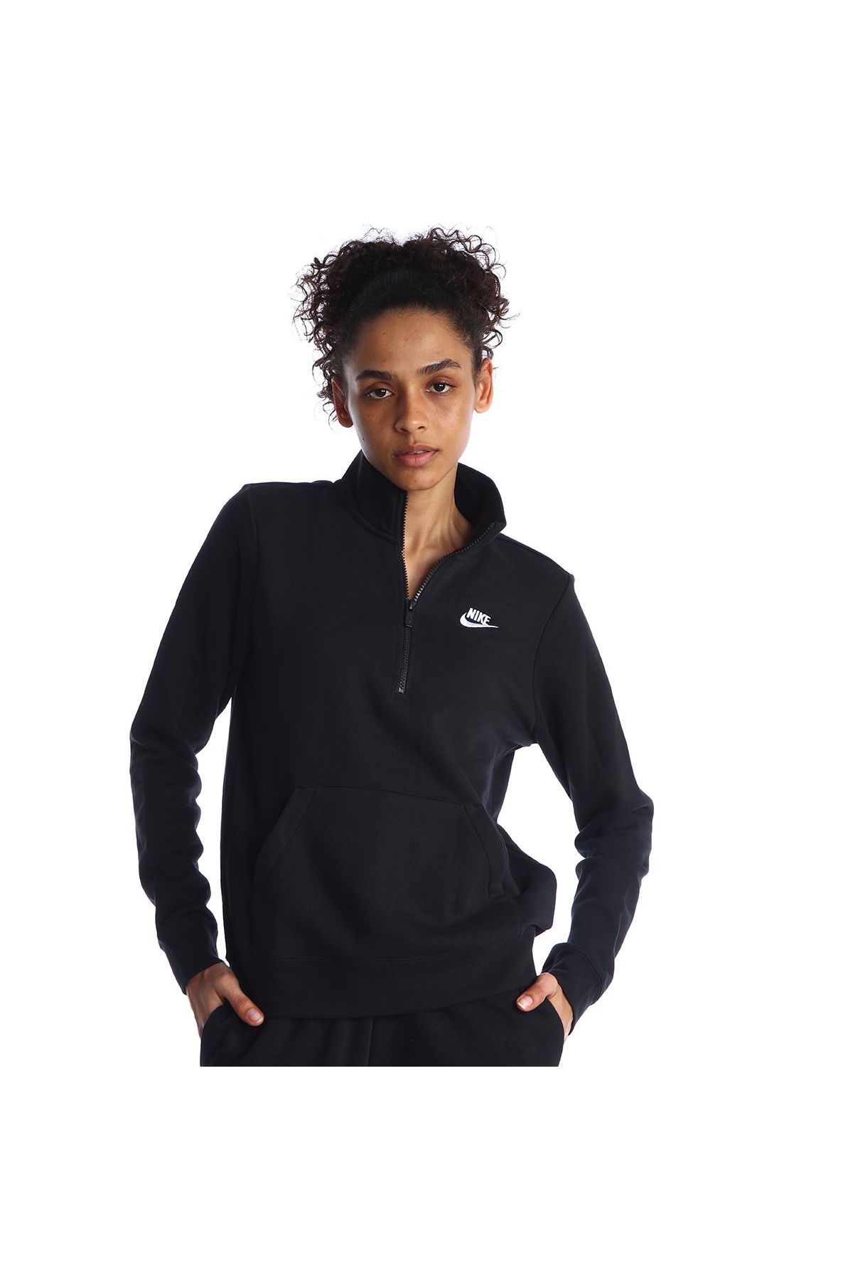 Nike Sportswear Club Fleece Half Zip Kadın Siyah Dik Yaka Sweatshirt