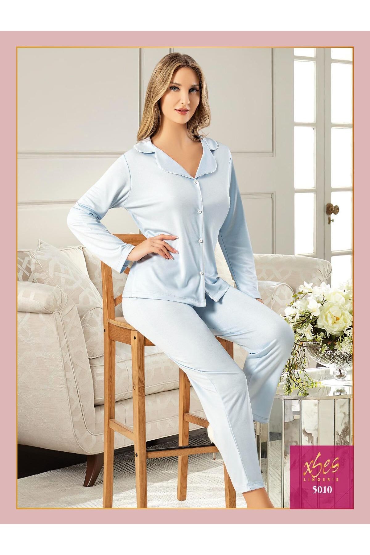 Xses Kadın Uzun Kollu Önden Düğmeli Pijama Takımı 5010 V25018
