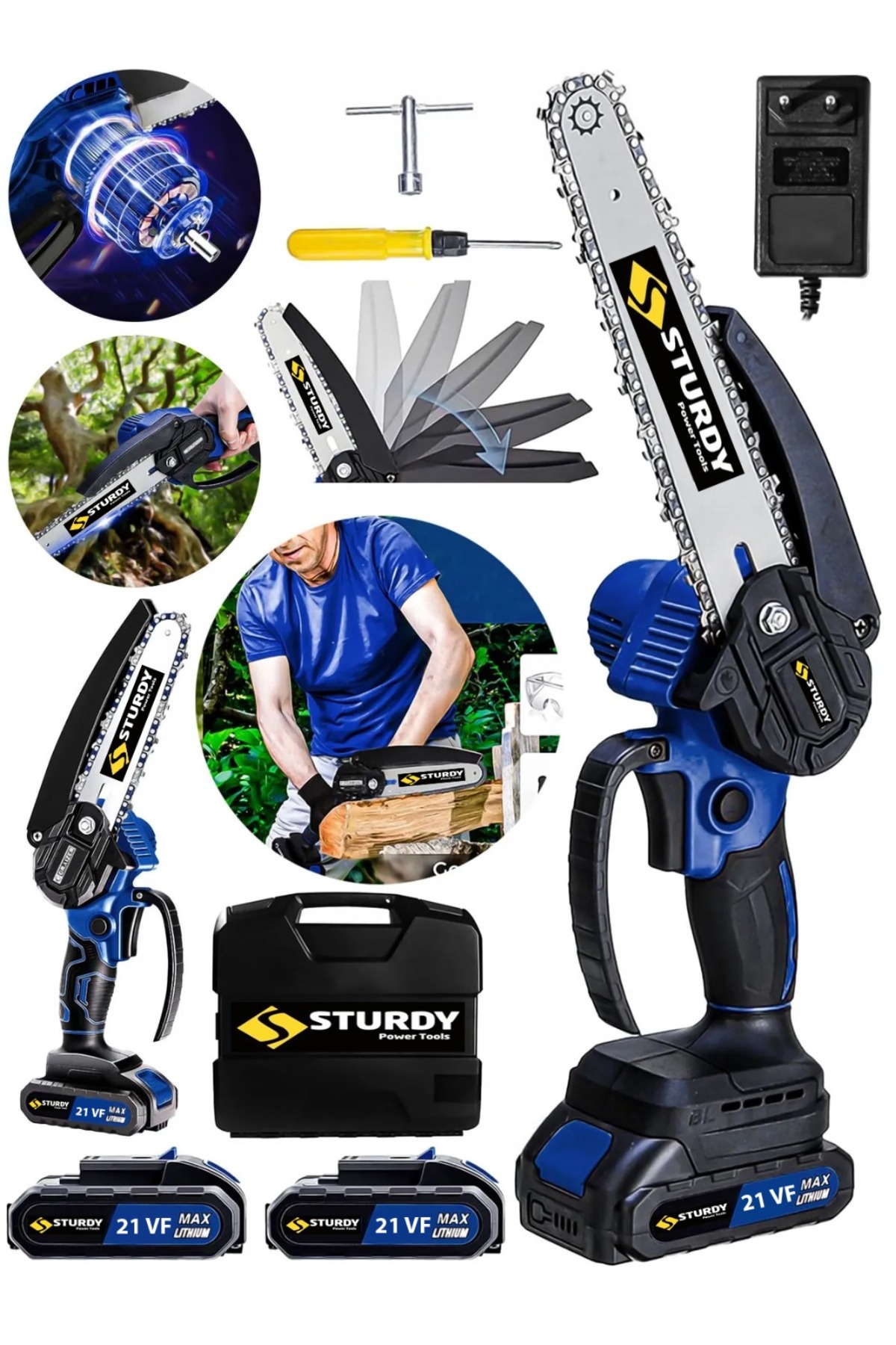 DEXCORE CD+BD +おまけセット Sturdy 21 volt Çift Bataryalı Şarjlı El Testeresi Ağaç Kesme Dal