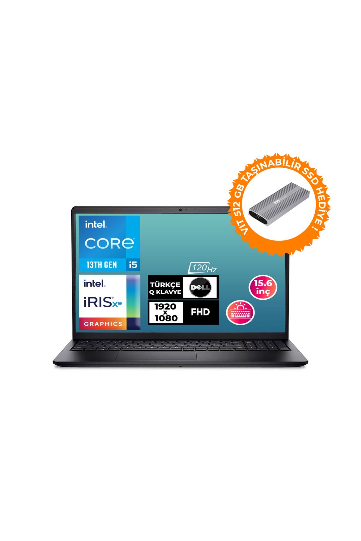 Dell Vostro 3530 i5-1334U 16GB 1TB SSD 15.6" W11P NB + VIT 512 GB TAŞINABİLİR SSD N3409PVNB3530U 022