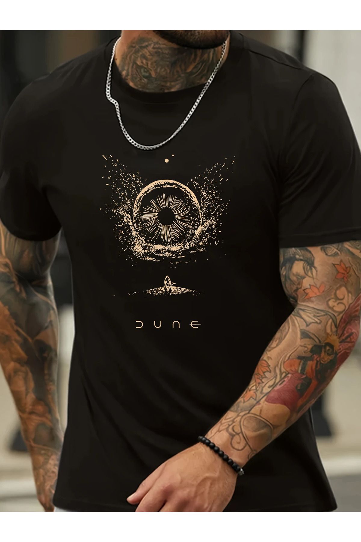 LUNAVISTA Eye Rune Baskılı Bisiklet Yaka Kısa Kol T-shirt