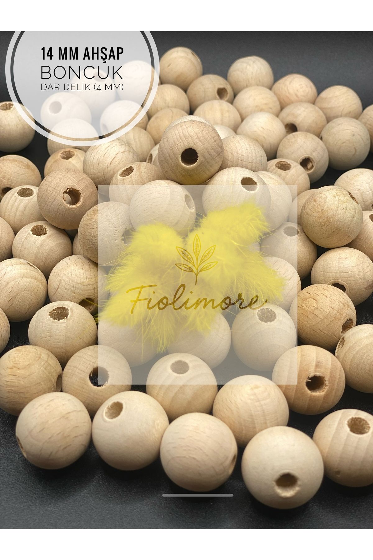 Fiolimore 14 mm Ham Ahşap Boncuk (50 Gram 55 Adet) Delik Çapı 4 mm Yuvarlak Tahta Dar Delik