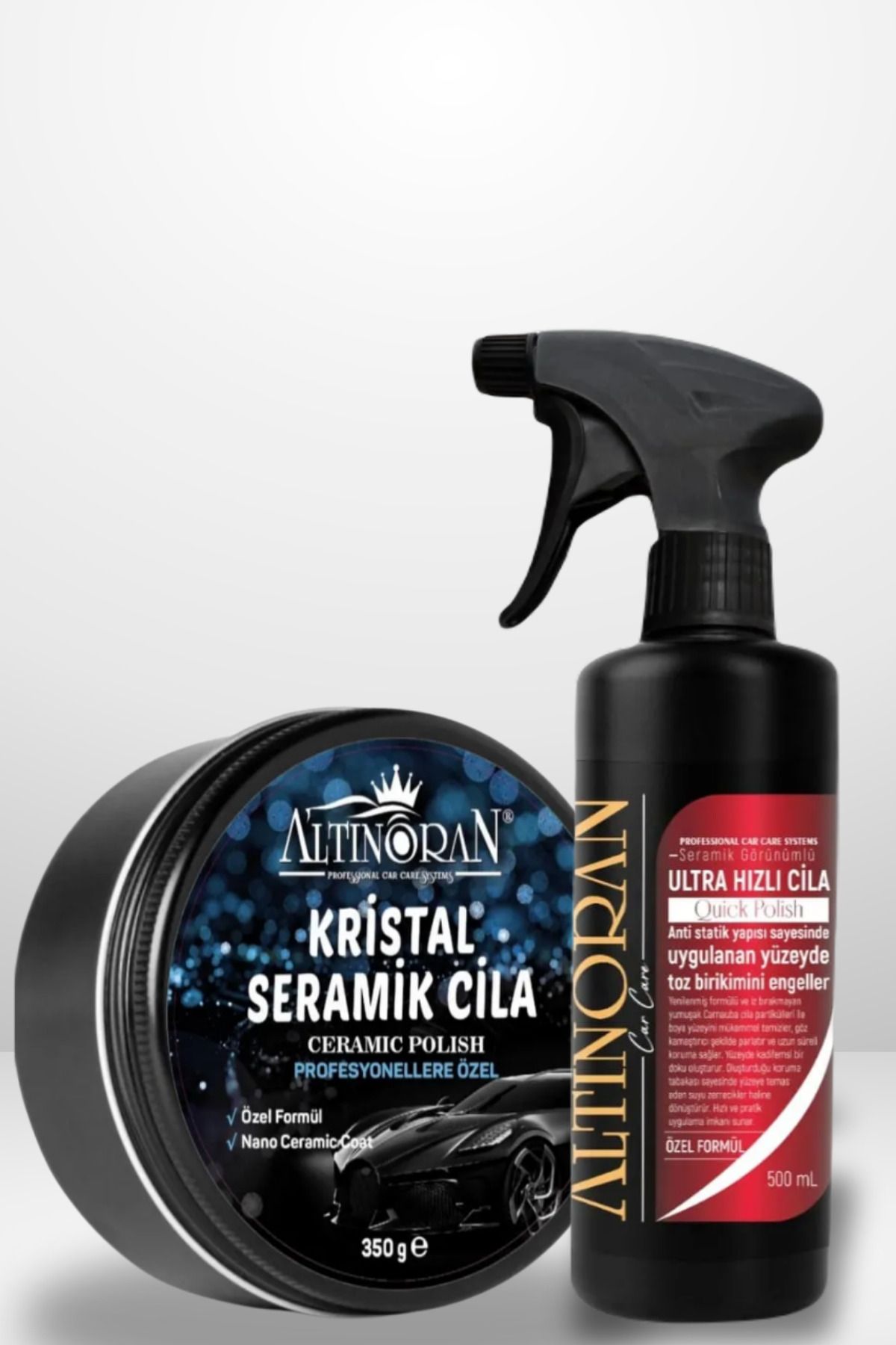 Altınoran Seramik Cila ve Hızlı Cila Seti | Kristal Seramik Cila 350ml + Ultra Hızlı Cila 500ml