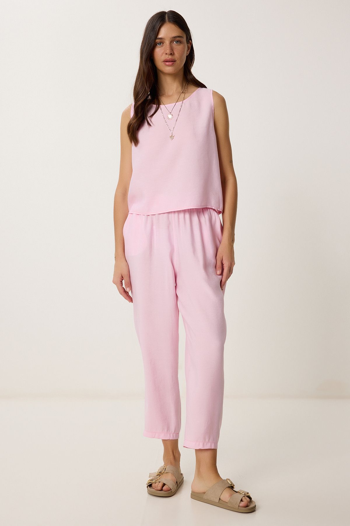 Lovelyİstanbul Kolsuz Bluz Pantolon Takım ŞEKER PEMBE LMC0058