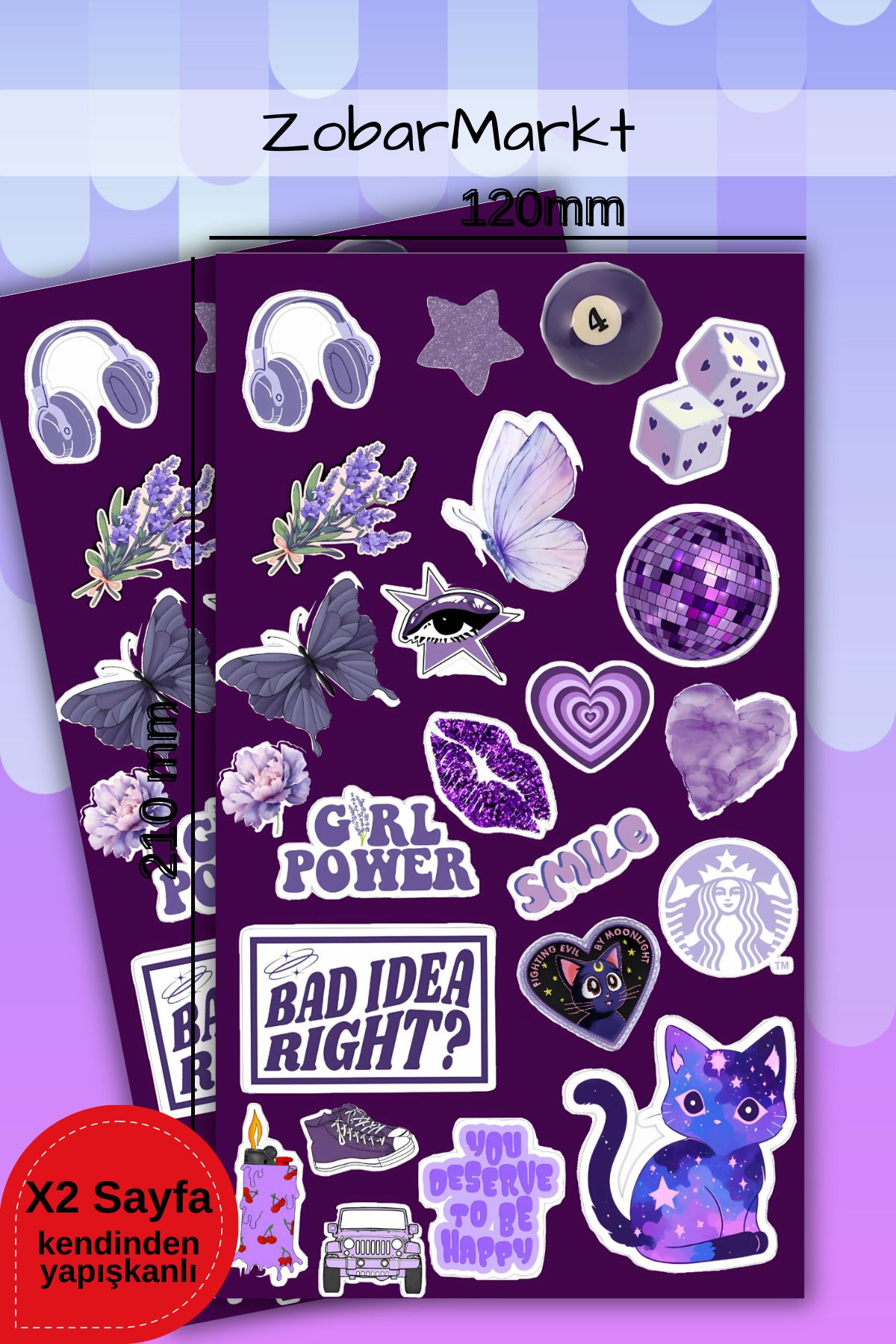 ZobarMarkt ONLINE MARKETING Violet Vibes Sticker Set (bullet journal- ajanda - laptop)