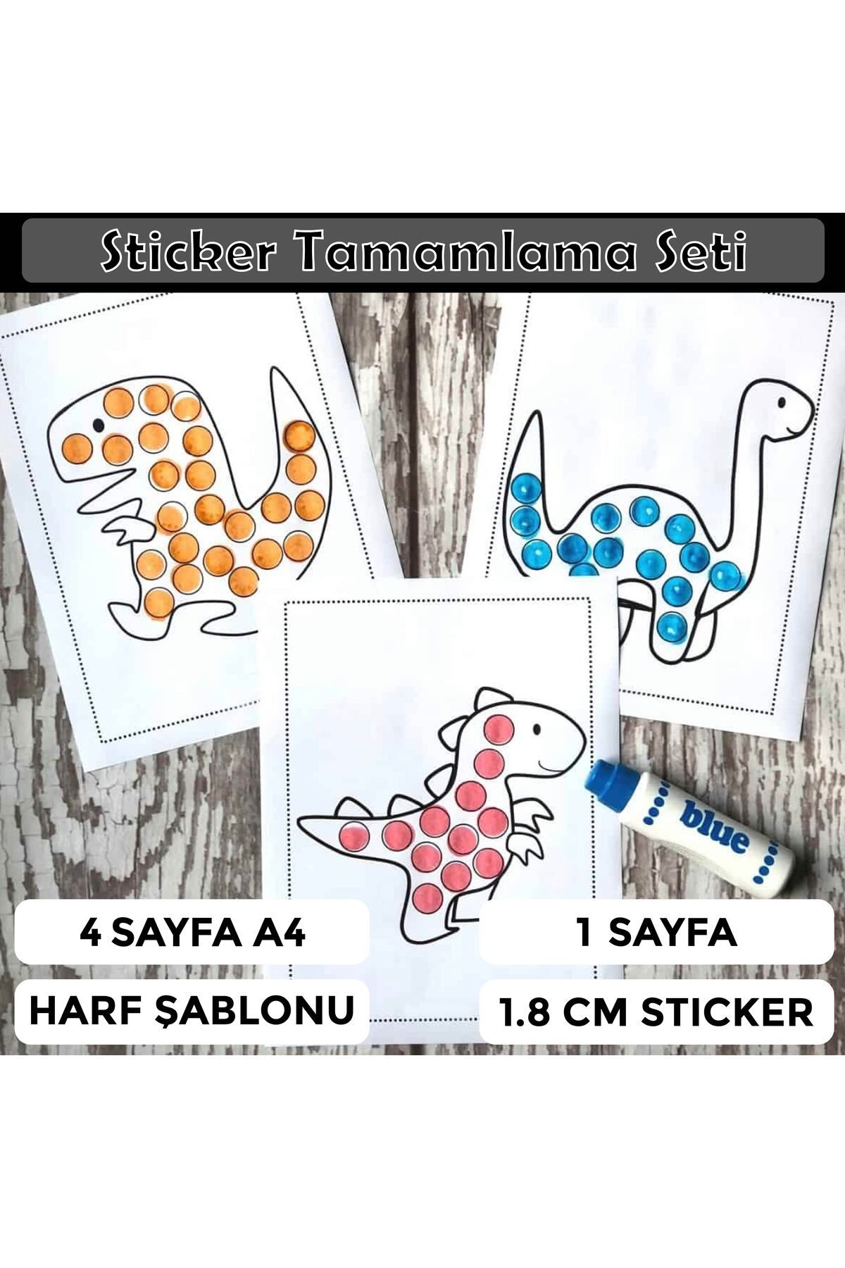 cakaybu Dinazor Sticker Tamamlama Seti – 4 Dinazor + Renkli Sticker!