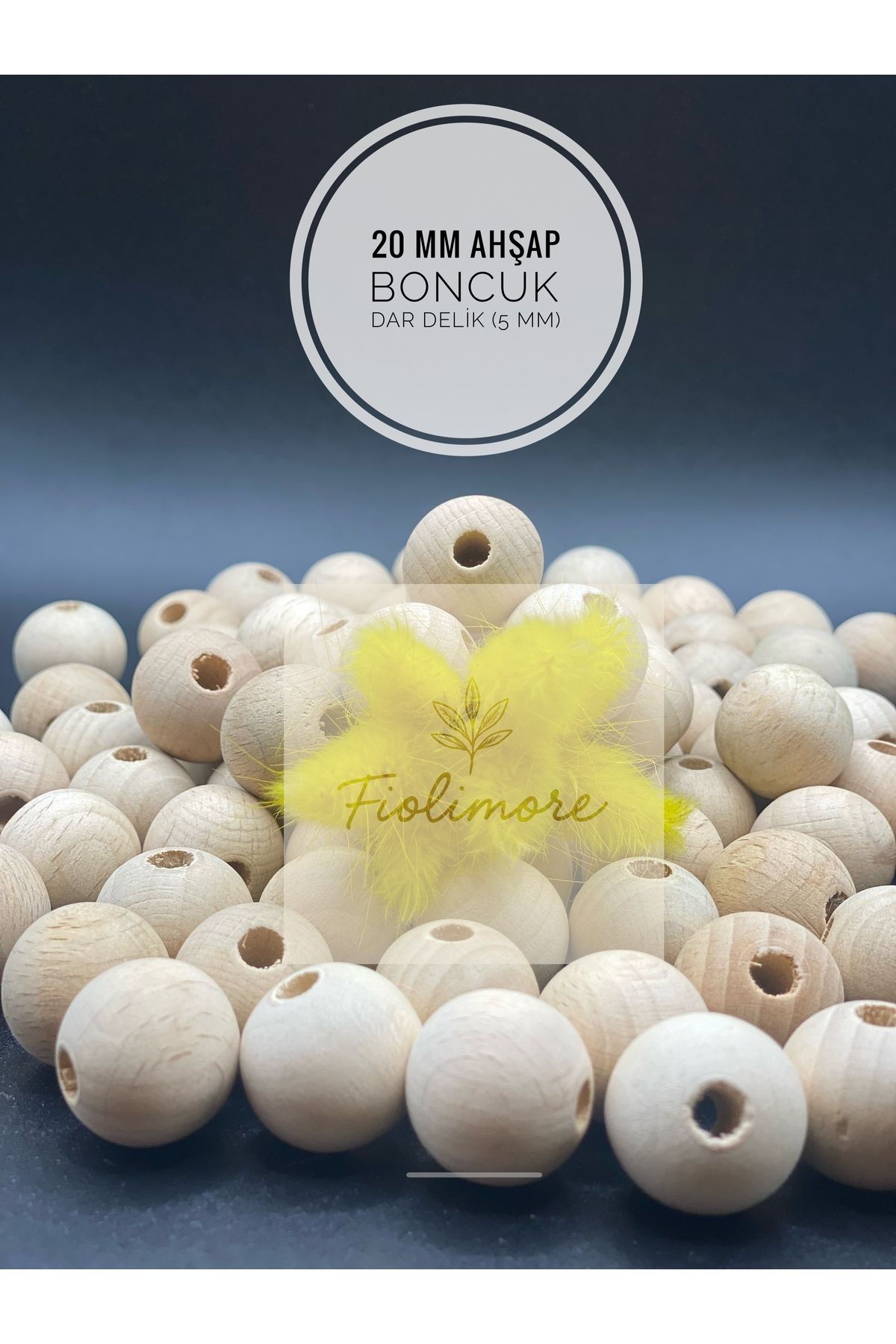 Fiolimore 20 mm Ham Ahşap Boncuk (50 Gram 20 Adet) Delik Çapı 5 mm Yuvarlak Tahta Dar Delik