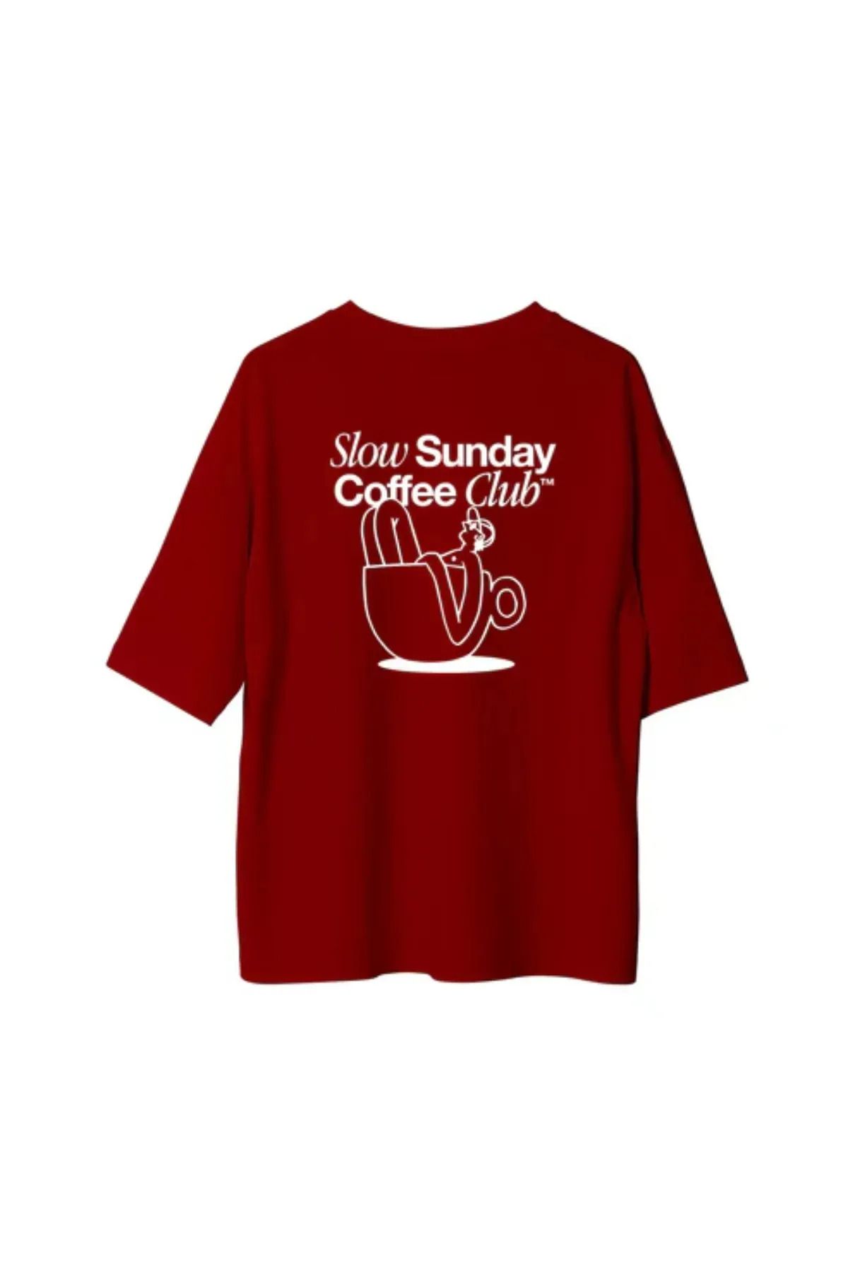 Koklonmoda Büyük Beden Unisex Slow Sundays Coffe Baskılı Oversize T-Shirt