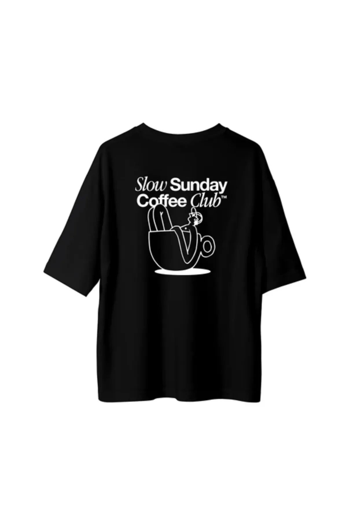Koklonmoda Büyük Beden Unisex Slow Sundays Coffe Baskılı Oversize T-Shirt