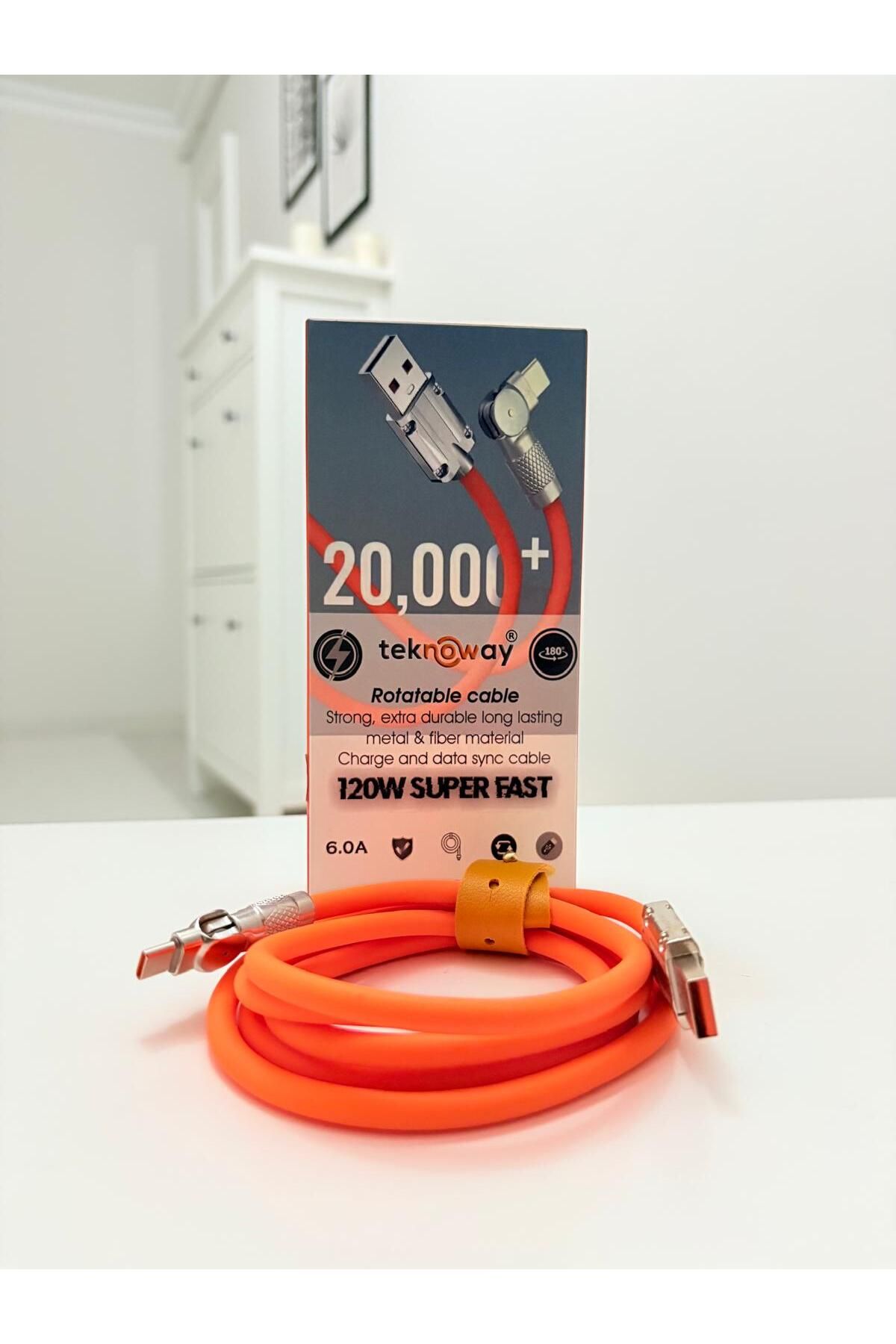 Store Type-C - 180 Derece Dönebilen Oynar Başlıklı 1.20 Metre Metal Uçlu Silikon Şarj Kablosu