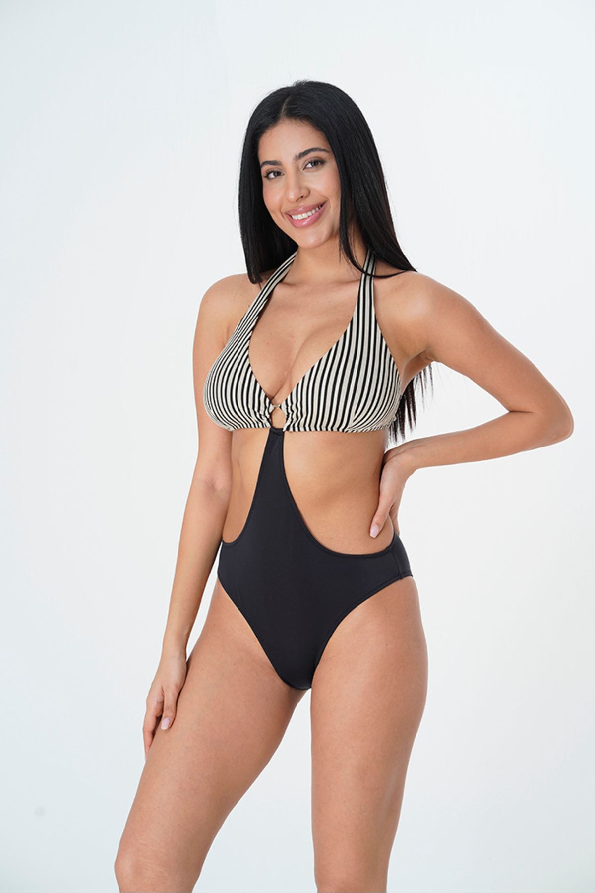 Sunsurf 2025 Kreasyonu Siyah Beyaz Taşlı Mayokini