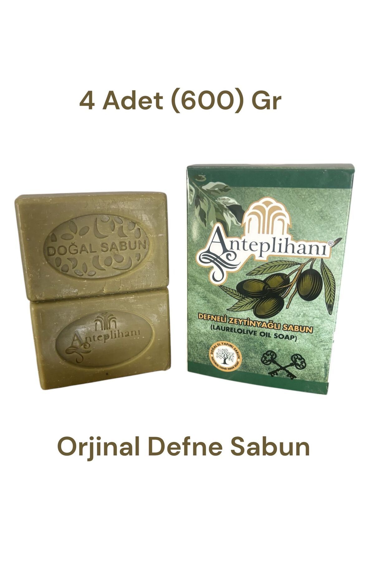ANTEPLİHANI ZEYTİNYAĞLI DEFNE SABUN, SAF DEFNE, DOĞAL EL YAPIMI NATUREL SABUN, SOAP (4 ADET 600 GR)